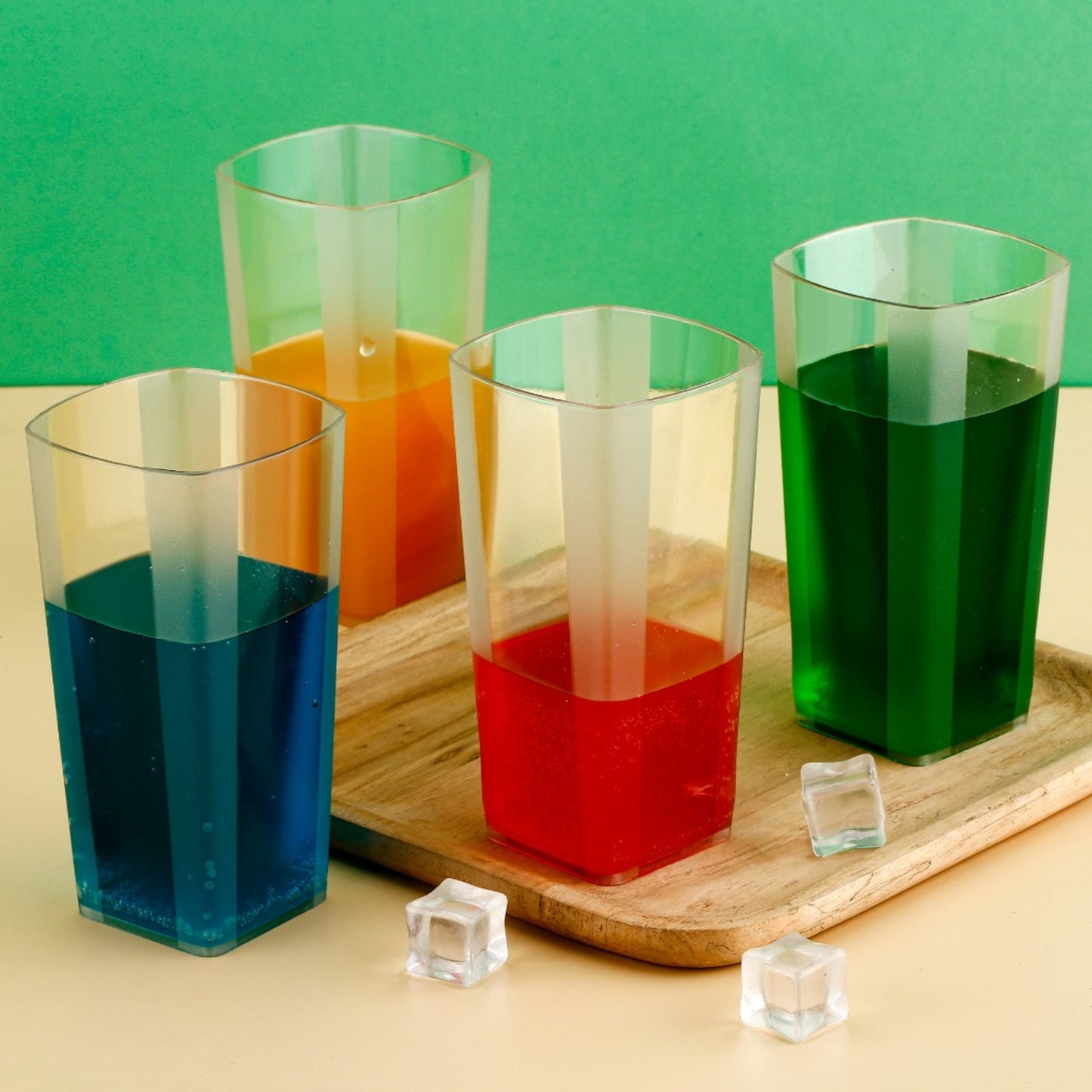 Unbreakable Transparent Square Design Wine Tumbler Plastic Glass 300 ML 6 Pc