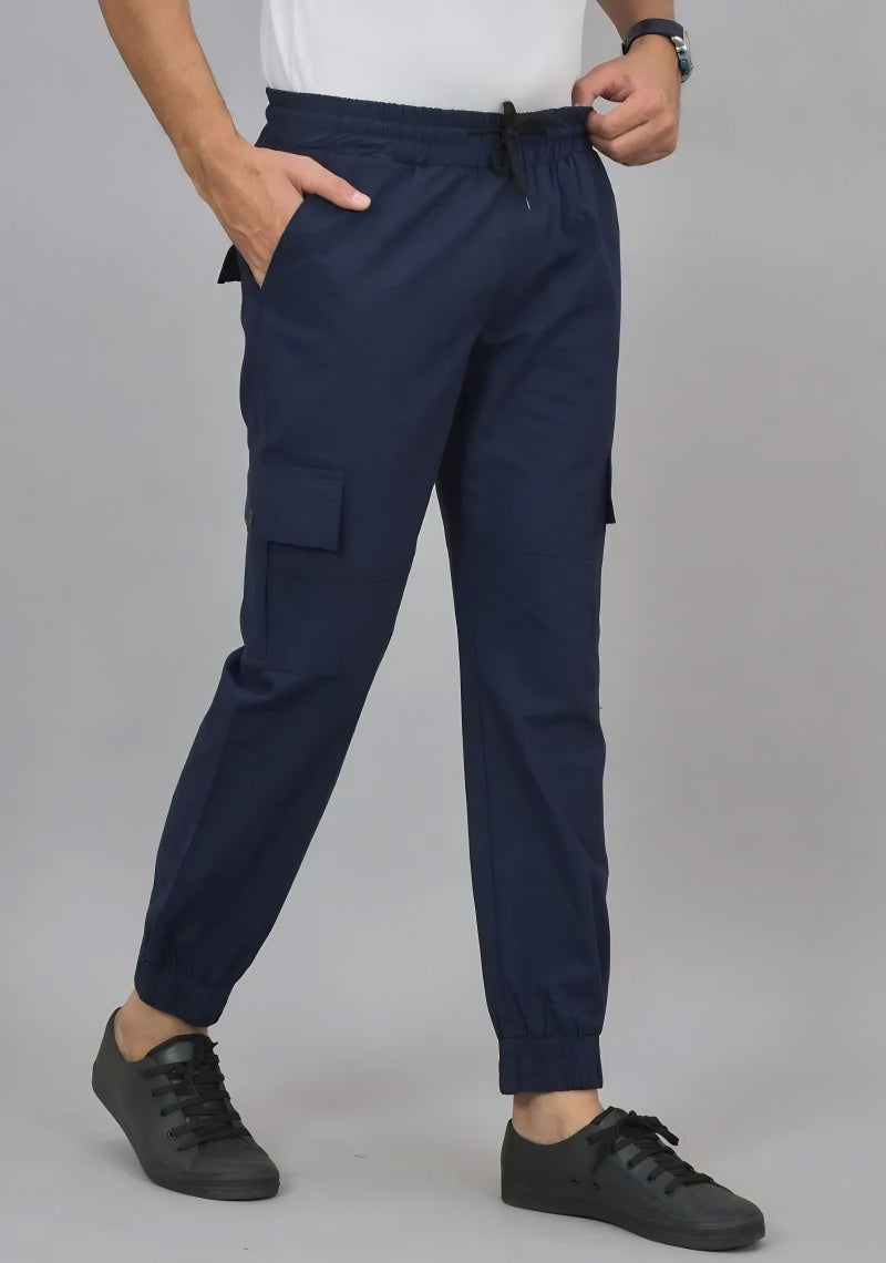 Combo of 2 Four Pocket Cargo Pants Grey & Blue