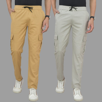 Combo of 2 Four Pocket Cargo Pants Grey & Beige