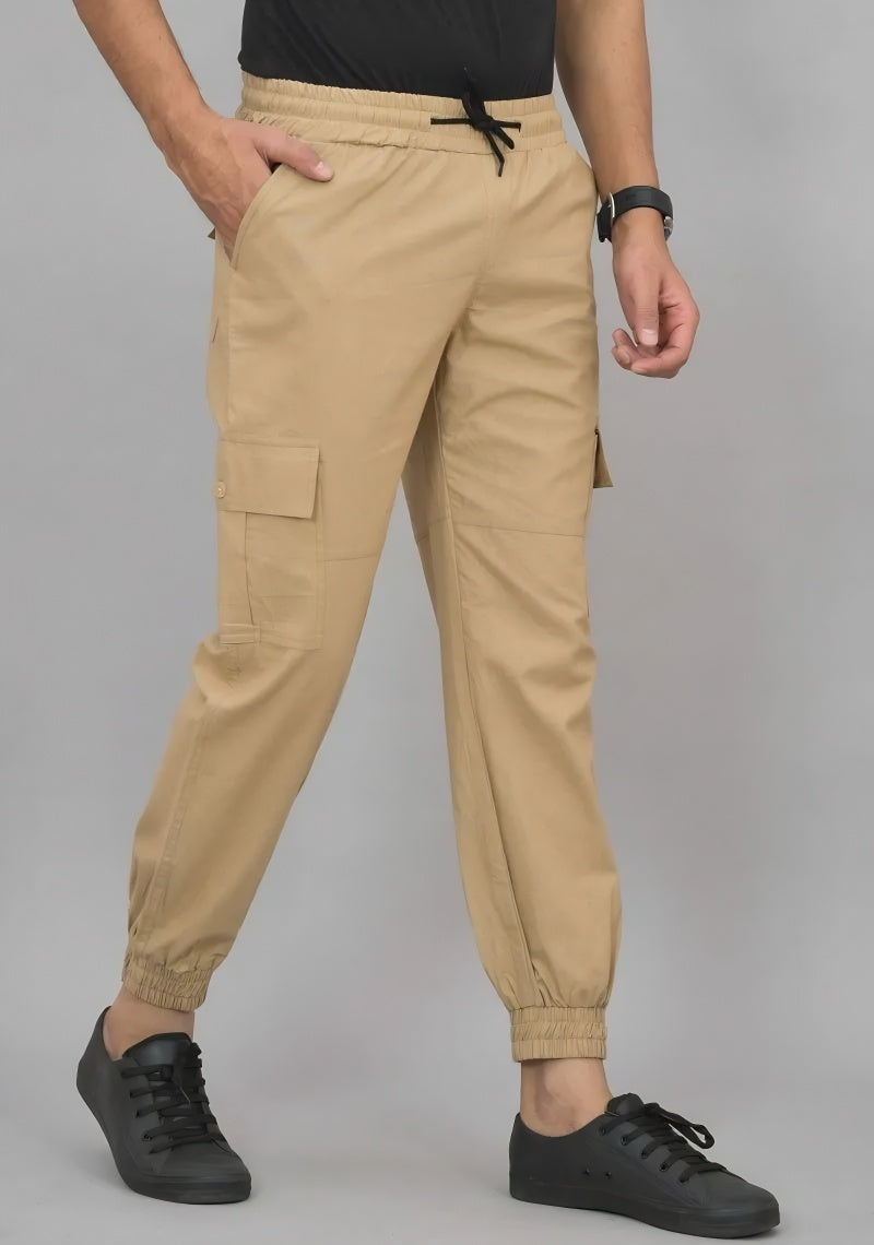 Combo of 2 Four Pocket Cargo Pants Beige and Black