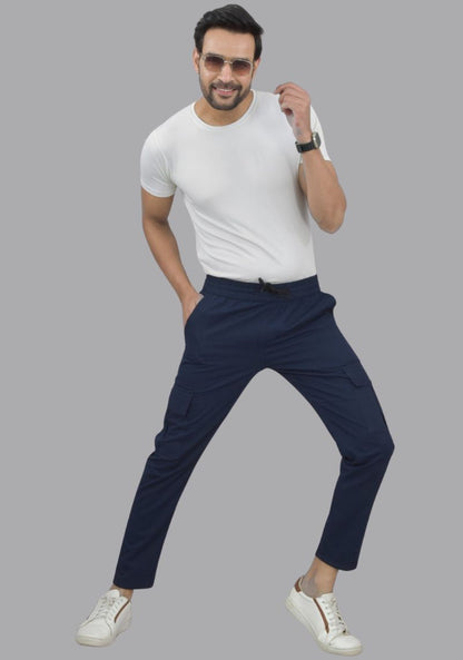 Men Navy Blue Four Pocket Cargo Pants