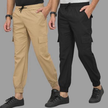 Combo of 2 Four Pocket Cargo Pants Beige and Black