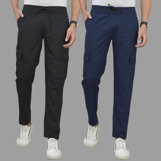 Combo of 2 Four Pocket Cargo Pants Black and Blue