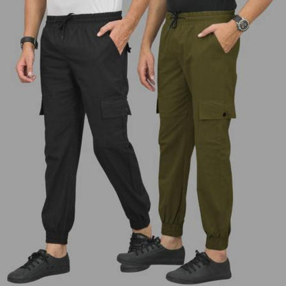 Combo of 2 Four Pocket Cargo Pants Black & Green