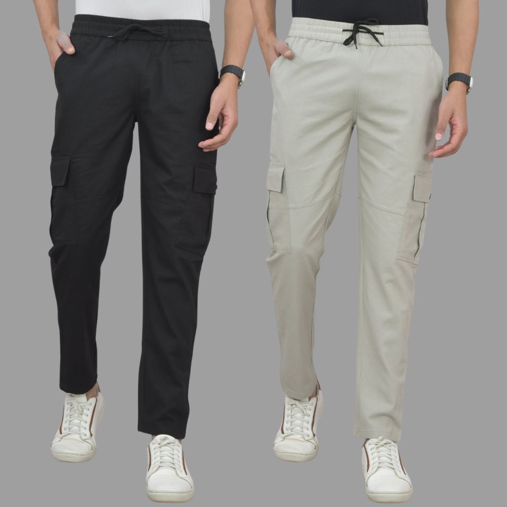 Combo of 2 Four Pocket Cargo Pants Black & Grey